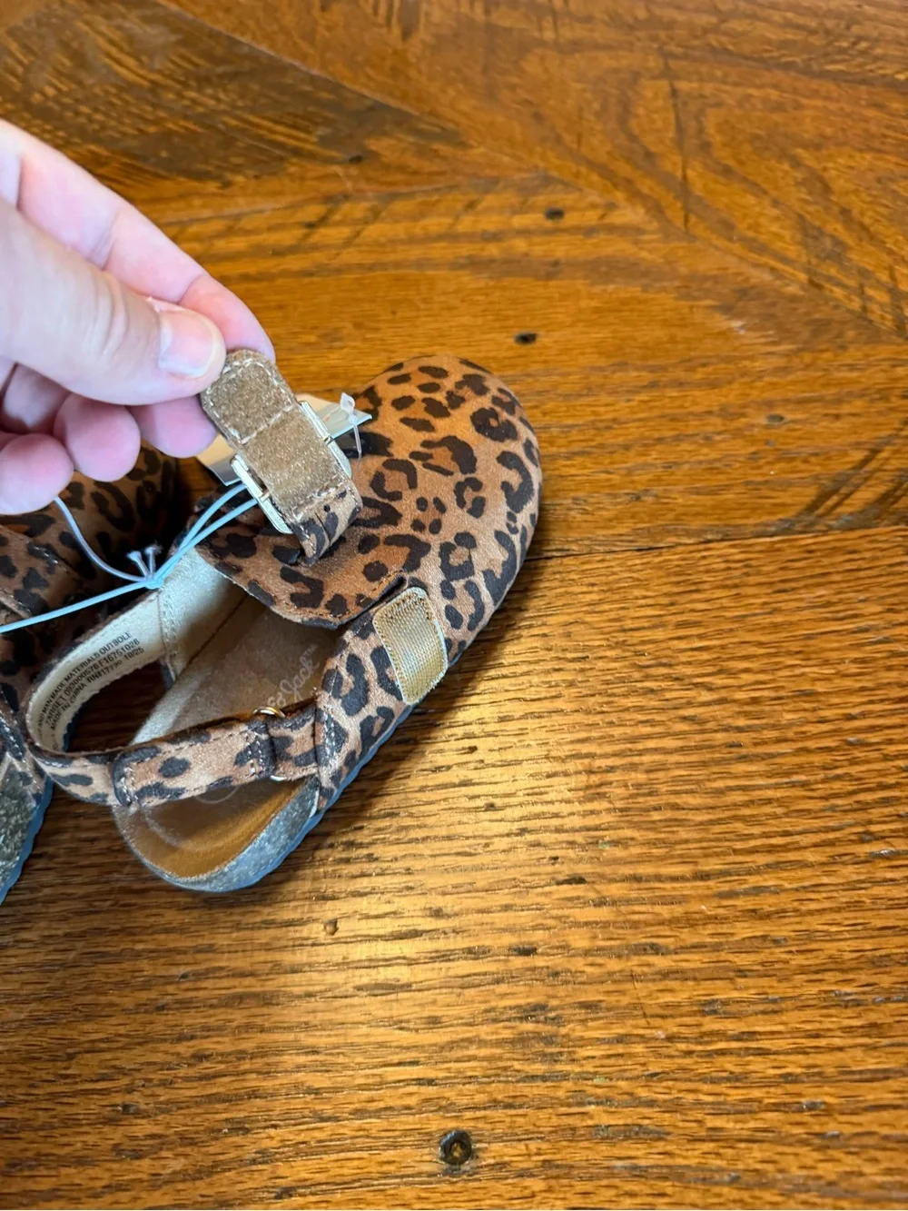 Cat & Jack Girls' Leopard Print Mary Jane Shoes - Brown & Black Sz 8- adjustable
